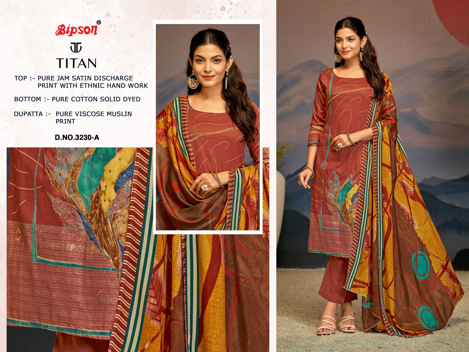 Titan 3230 By Bipson Jam Satin Printed Dress Material Suppliers In India